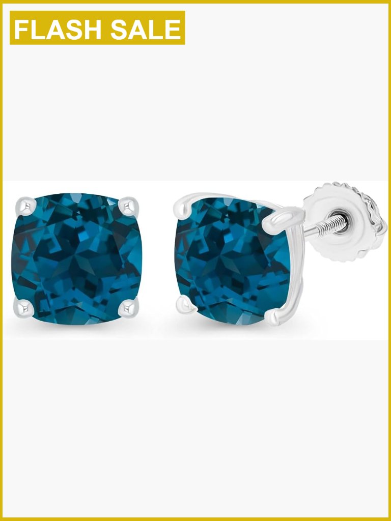 925 Sterling Silver 7mm Cushion Cut Topaz Screwback Stud Earrings